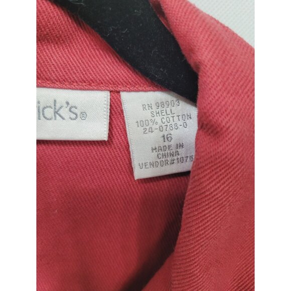 CHADWICKS Red Jean Style Cotton Jacket 16 Front Pockets Buttons Trucker - Picture 8 of 16